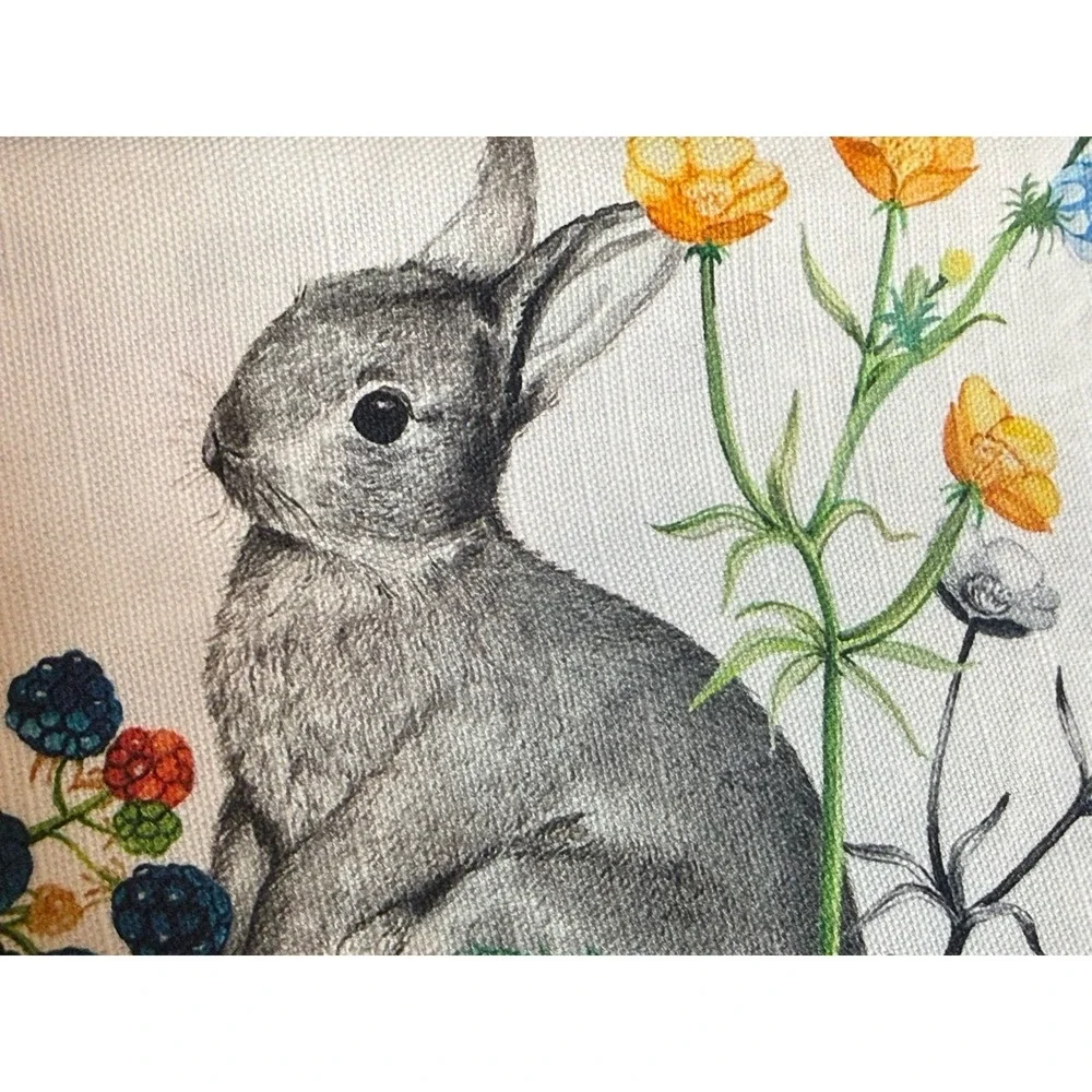 Spring Bunny Rabbit Wildflower Round Tablecloth Cottagecore Floral Wreath Berry